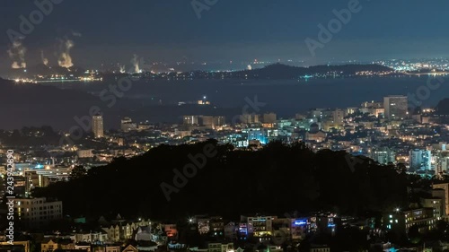 Timelapse Overview of Alcatraz Island in San Francisco Bay at Night -Zoom Out-