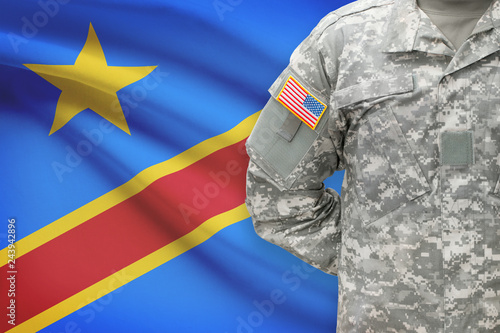 American soldier with flag on background - Democratic Republic of the Congo - Congo-Kinshasa