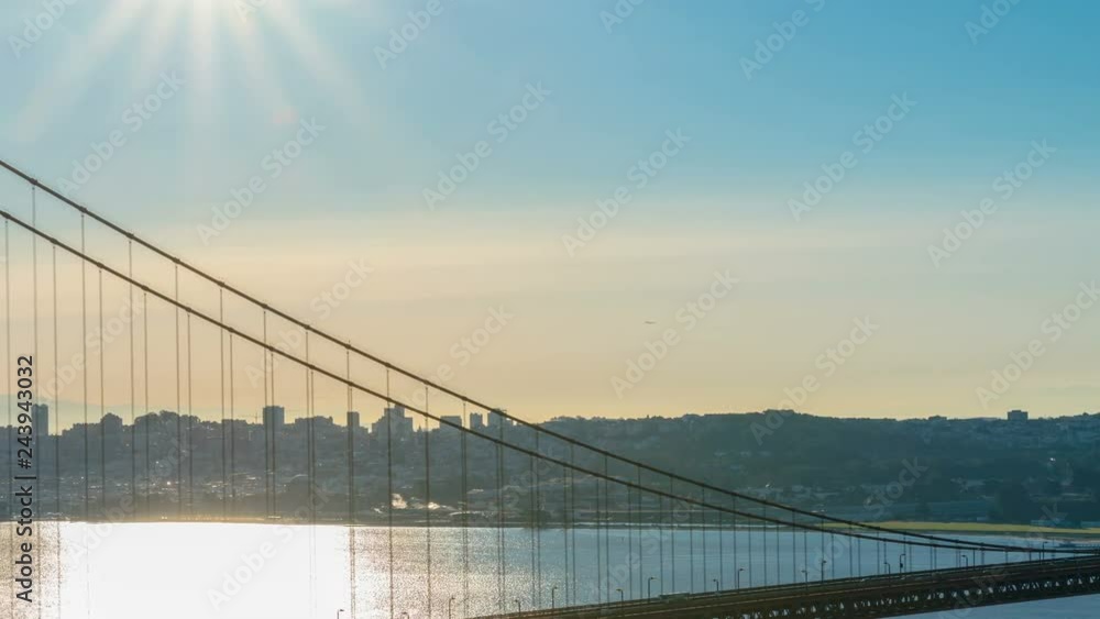 Timelapse of Morning Sun over Golden Gate Bridge in San Francisco -Pan Left- Timelapse of Morning Sun over Golden Gate Bridge in San Francisco -Pan Left-