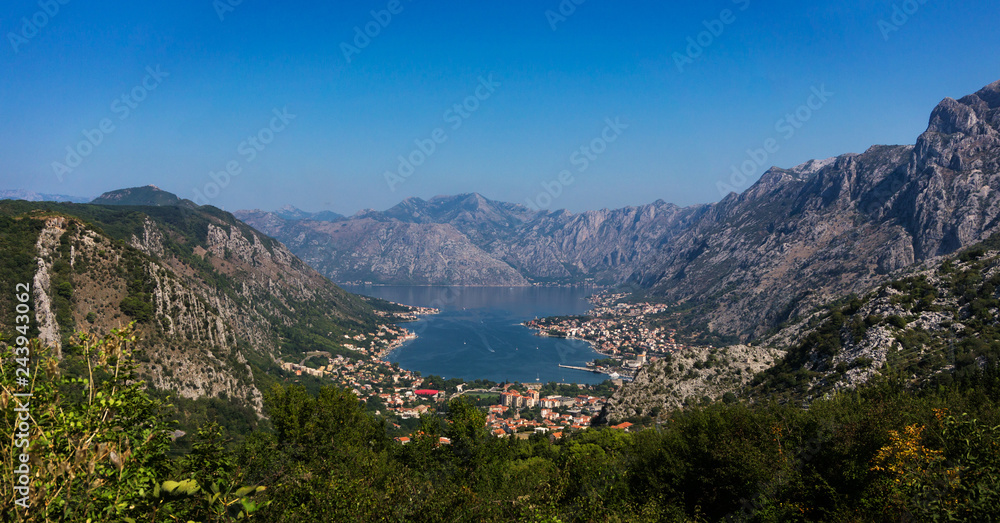 Fototapeta premium Panorama of mountains and Kotor Bay, largest bay of the Adriatic