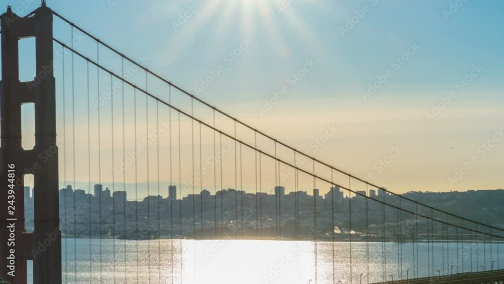 Timelapse of Morning Sun over Golden Gate Bridge in San Francisco -Pan Right- Timelapse of Morning Sun over Golden Gate Bridge in San Francisco -Pan Right-