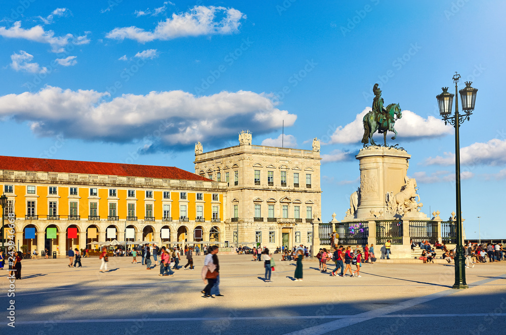 Lisbon, Portugal. Central Commercial square area with monument