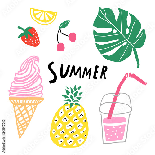 Summer vector set. Hand drawn cute doodle collection