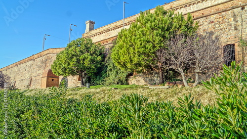 Beautiful walk and good rest at the walls of the Montjuic fortress in Barcelona, ​​Spain