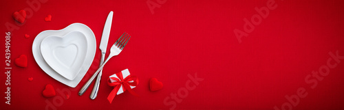 Romantic Setting Table  - Cutlery And Plates On Red Table