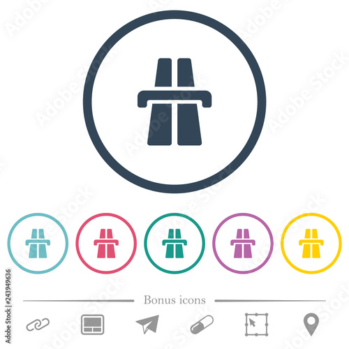 Highway flat color icons in round outlines