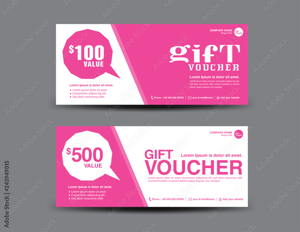 Pink Gift Voucher template, coupon design, certificate, ticket template, discount layout, banner vector illustration, Valentine's Day sale banner Pink Gift Voucher template, coupon design, certificate, ticket template, discount layout, banner vector illustration, Valentine's Day sale banner