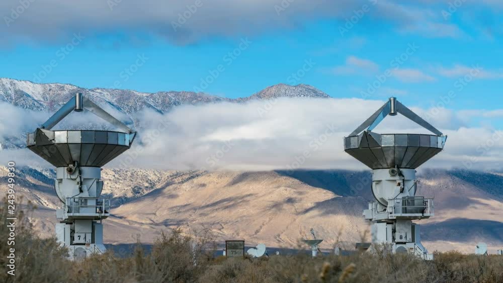 Timelapse Long Shot of Radio Telescopes in Desert Mountain -Zoom In- Timelapse Long Shot of Radio Telescopes in Desert Mountain -Zoom In-