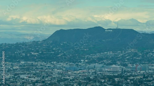 Timelapse of Hollywood Hills in Distance Daytime -Pan Right-