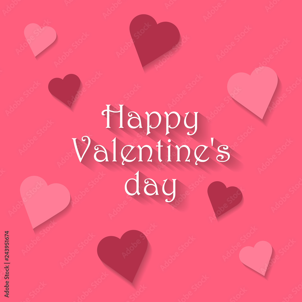 Happy Valentine's day hand lettering on pink background. Vector graphics. Romantic card, greeting card, invitation, banner template.