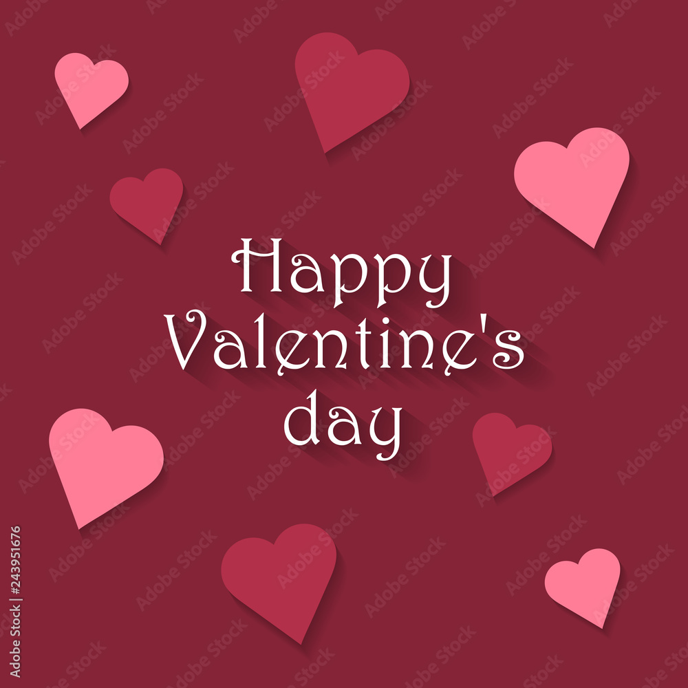 Happy Valentine's day hand lettering on red background. Vector graphics. Romantic card, greeting card, invitation, banner template.