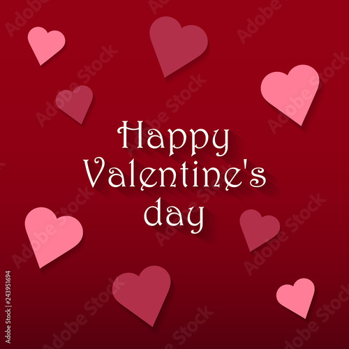 Happy Valentine's day hand lettering on red background. Vector graphics. Paper heart. Romantic card, greeting card, invitation, banner template.