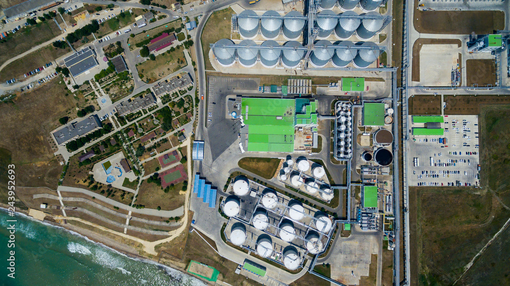 factory by the sea from drone