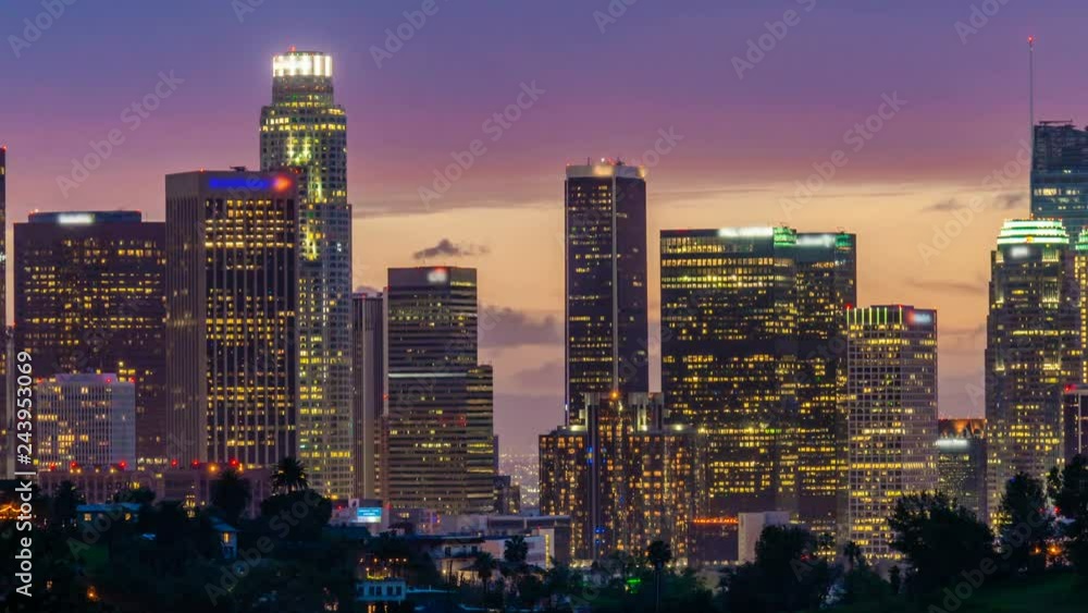 Timelapse of Golden to Blue Hour at Downtown LA -Pan Right- Timelapse of Golden to Blue Hour at Downtown LA -Pan Right-