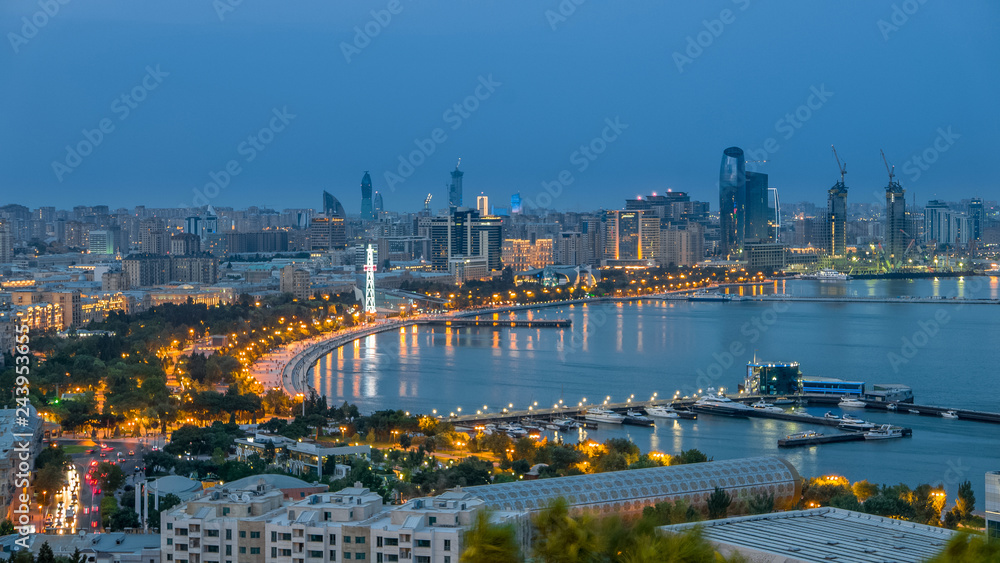 Baku - modern architecture, evening skyline