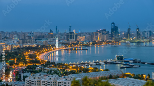 Baku - modern architecture, evening skyline
