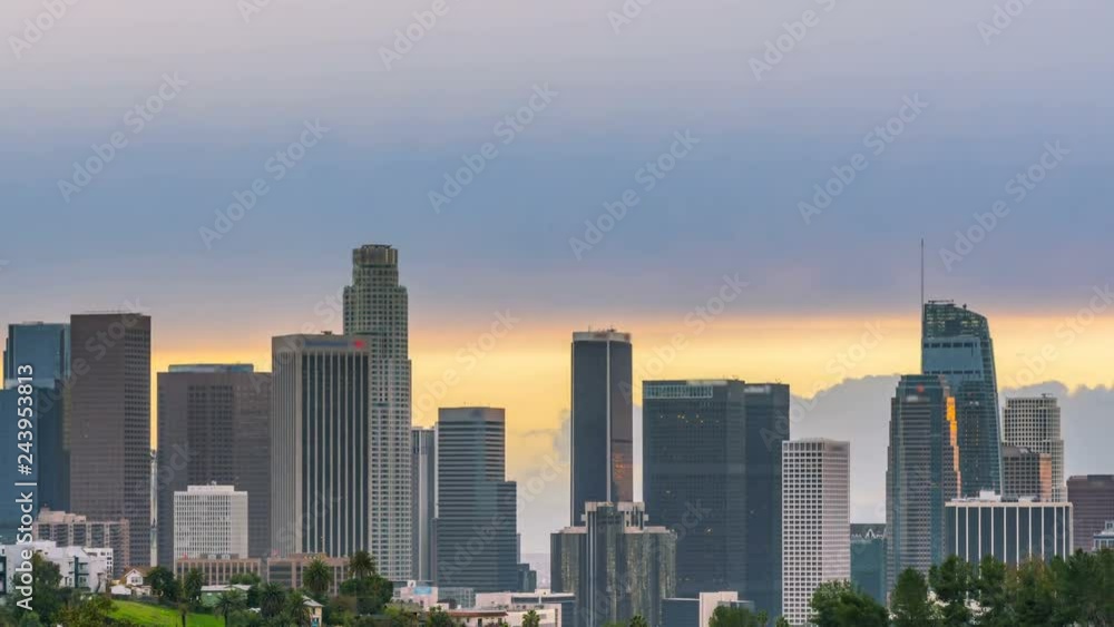 Timelapse Day to Night Transition of Downtown LA Skyline -Tilt Down- Timelapse Day to Night Transition of Downtown LA Skyline -Tilt Down-