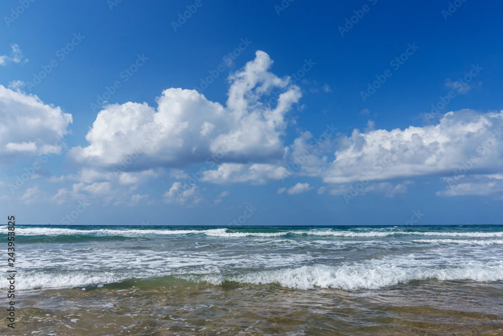 idyllic landscape, sea, clouds and clear sky. Background