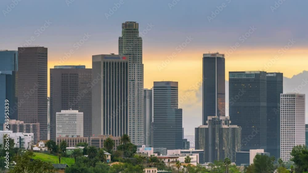 Timelapse Day to Night Transition of Downtown LA Skyline -Close Up- Timelapse Day to Night Transition of Downtown LA Skyline -Close Up-