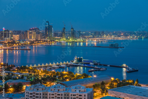 Night view of Baku downtown and bay