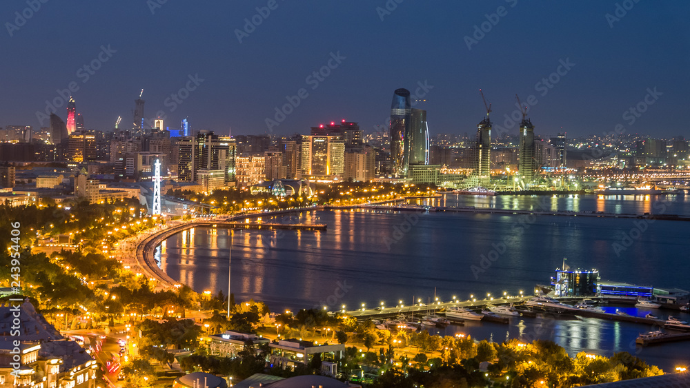 Obraz premium Beautiful illuminated skyline of Baku - the booming capital of Azerbaijan