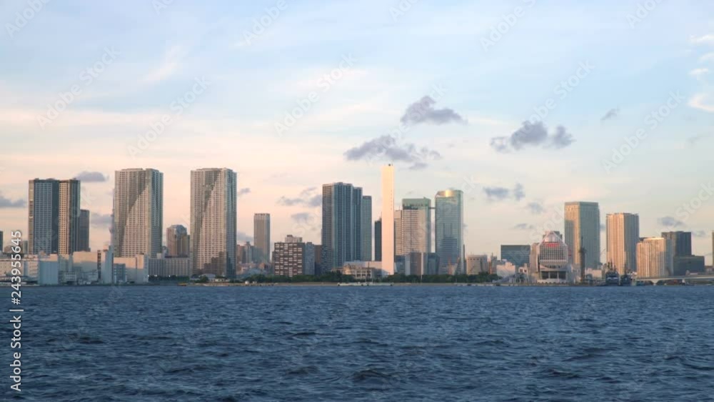 Static Shot of Waterfront Cityscape at sunset at Port of Tokyo Static Shot of Waterfront Cityscape at sunset at Port of Tokyo