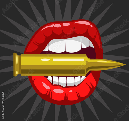 Lips with bullet. Vector illustration