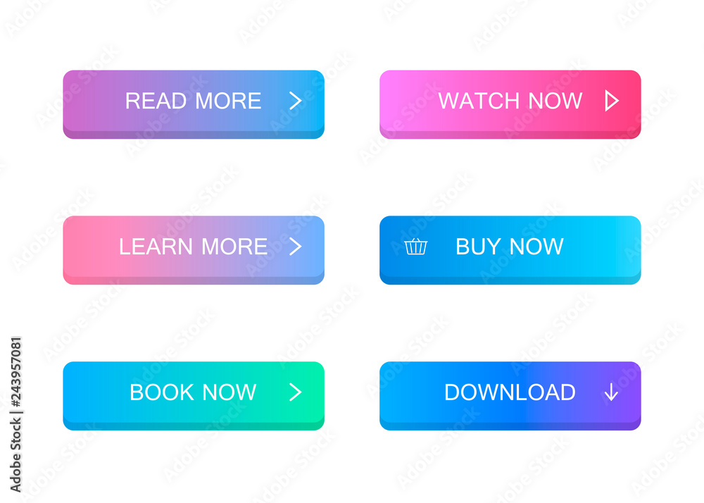 Set of modern material style buttons. Different gradient colors. Modern vector illustration flat style Set of modern material style buttons. Different gradient colors. Modern vector illustration flat style