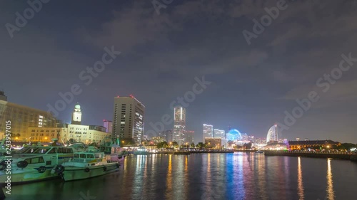 Wallpaper Mural Timelapse of Night Seascape at Port City of Yokohama -Tilt Down- Torontodigital.ca