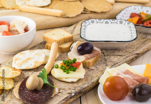 Party table with variety of snacks.