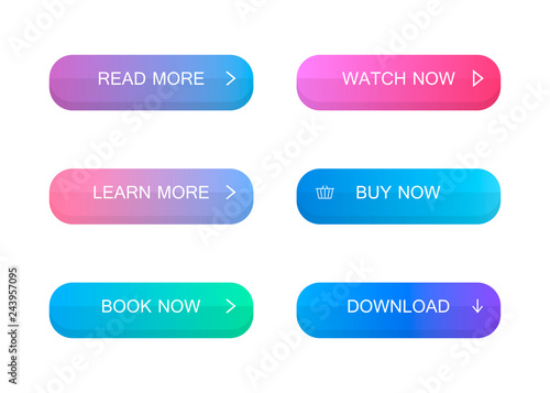 Set of modern material style buttons. Different gradient colors. Modern vector illustration flat style