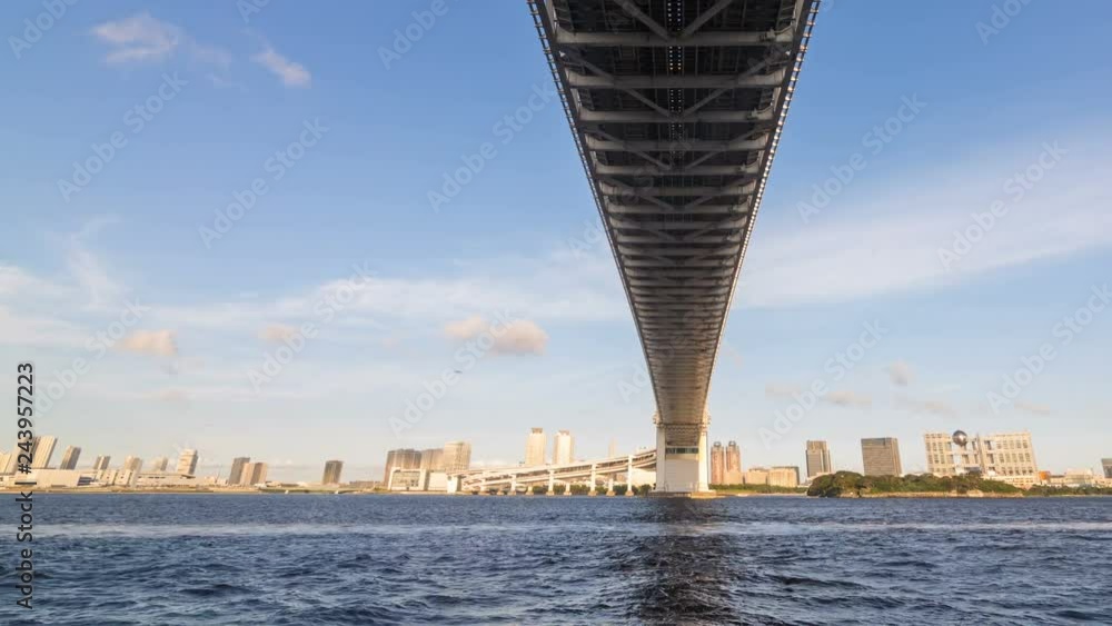 Timelapse Low Angle Shot under Rainbow Bridge at Port of Tokyo -Pan Right- Timelapse Low Angle Shot under Rainbow Bridge at Port of Tokyo -Pan Right-