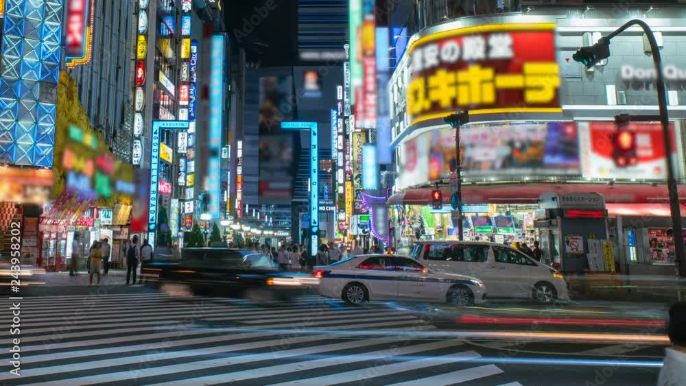 Timelapse of Neon Street at Night in Downtown Shinjuku -Pan Left- Timelapse of Neon Street at Night in Downtown Shinjuku -Pan Left-