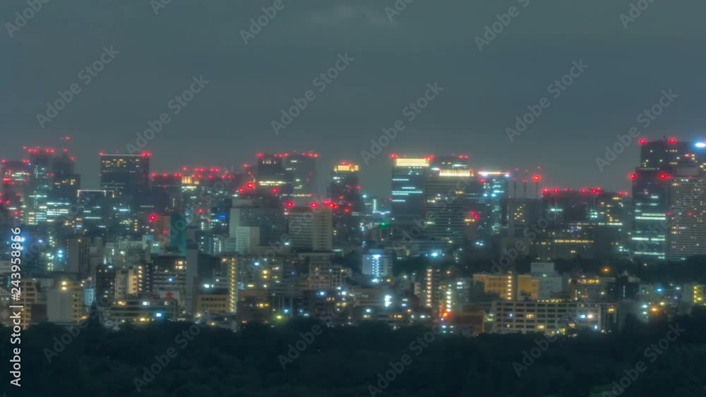 Timelapse of City Skyline over Urban Forest at Night in Tokyo -Long Shot- Timelapse of City Skyline over Urban Forest at Night in Tokyo -Long Shot-