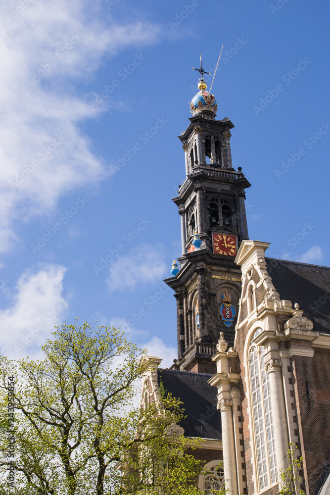 West Church (Westerkerk) in Amsterdam, Holland on a beautiful spring afternoon. 