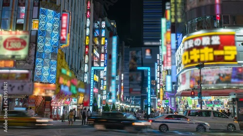 Timelapse of Neon Street at Night in Downtown Shinjuku -Zoom Out- photo