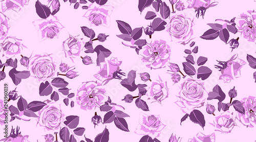 Seamless Rose Pattern, Rustic Floral Background.