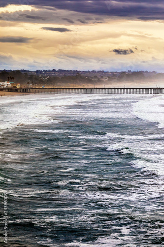 Waves on the Shore with Pier