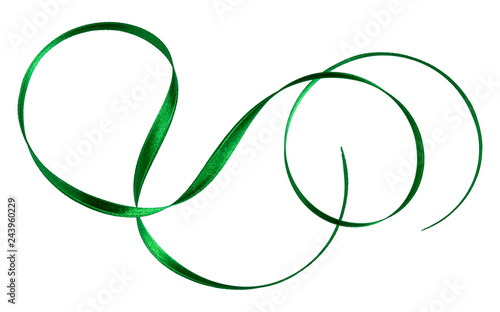 Shiny satin ribbon in green color isolated on white background .Ribbon image for decoration design.