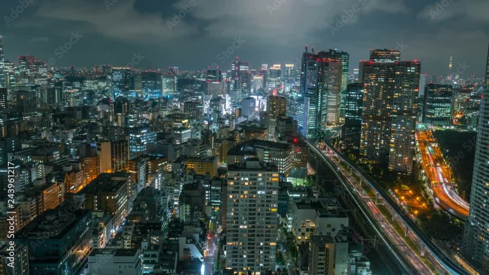 Timelapse Overview of Congested Tokyo Cityscape at Night -Zoom In- Timelapse Overview of Congested Tokyo Cityscape at Night -Zoom In-