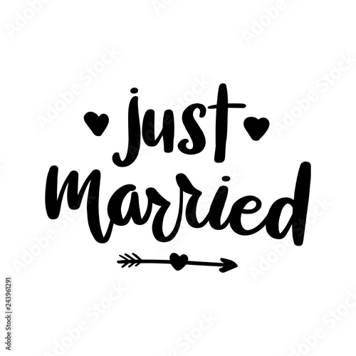 Just married lettering greeting card.