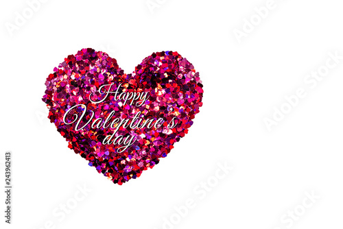 Valentine Day concept  white background with glitter red hearts