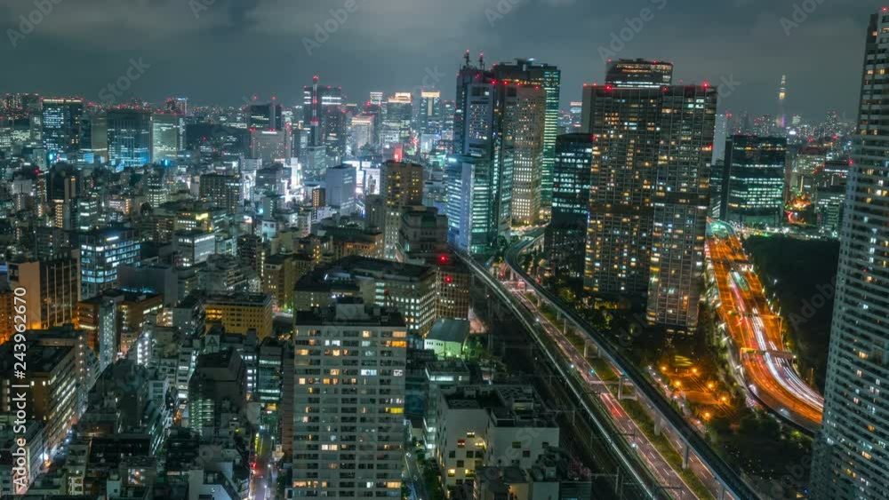 Timelapse Overview of Congested Tokyo Cityscape at Night -Pan Left- Timelapse Overview of Congested Tokyo Cityscape at Night -Pan Left-