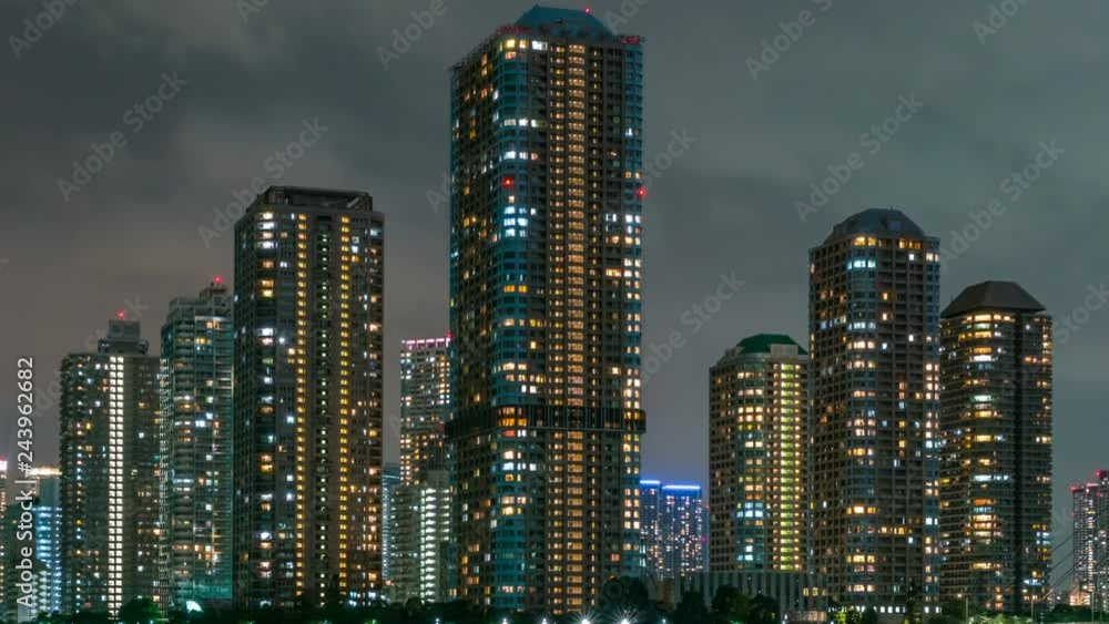 Timelapse of Residential Towers Reflected on River in Tokyo -Long Shot- Timelapse of Residential Towers Reflected on River in Tokyo -Long Shot-