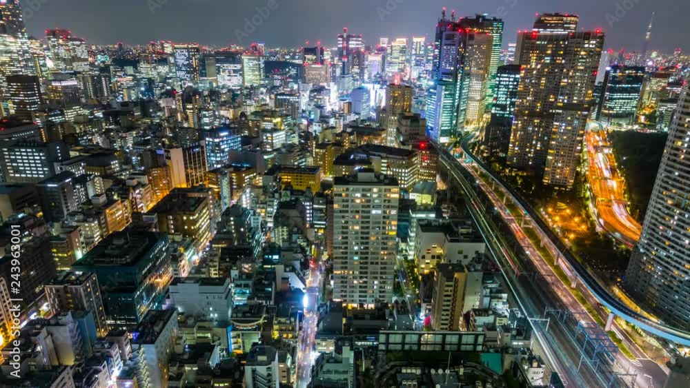 Timelapse Overview of Congested Tokyo Cityscape at Night -Long Shot- Timelapse Overview of Congested Tokyo Cityscape at Night -Long Shot-