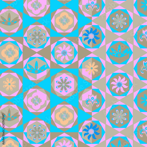 modern hexagonal repeating pattern with floral decorative elements and futuristic design