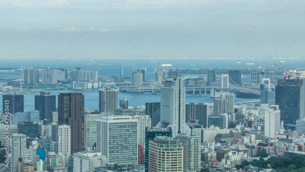 Timelapse of Evening Sunshine on Tokyo Waterfront Cityscape -Long Shot- Timelapse of Evening Sunshine on Tokyo Waterfront Cityscape -Long Shot-