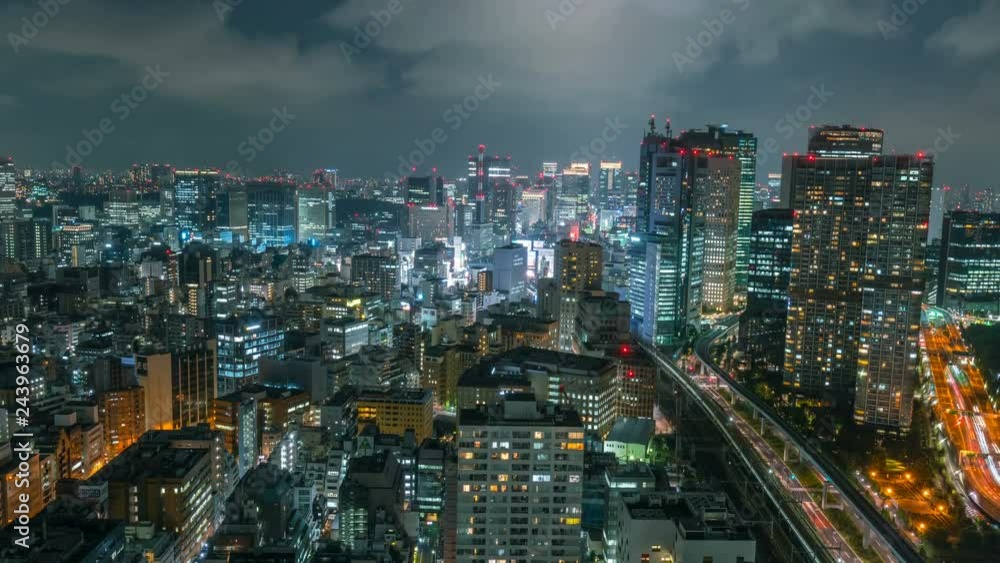 Timelapse Overview of Congested Tokyo Cityscape at Night -Tilt Down- Timelapse Overview of Congested Tokyo Cityscape at Night -Tilt Down-