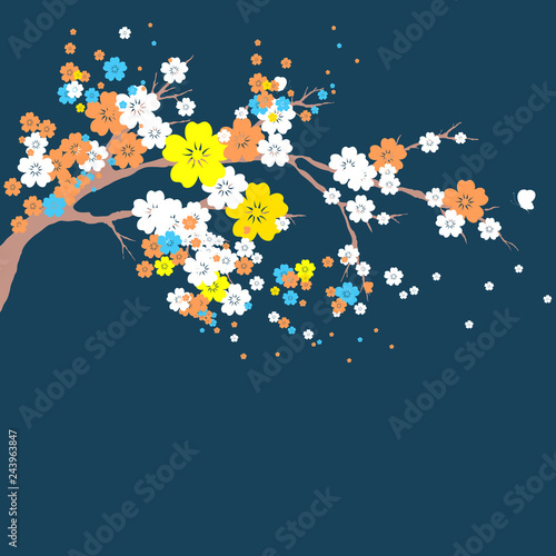  flowers tree, spring blossom,  on a blue © aboard