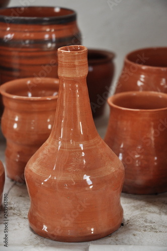 Artistic handmade ceramic clay brown terracotta pots